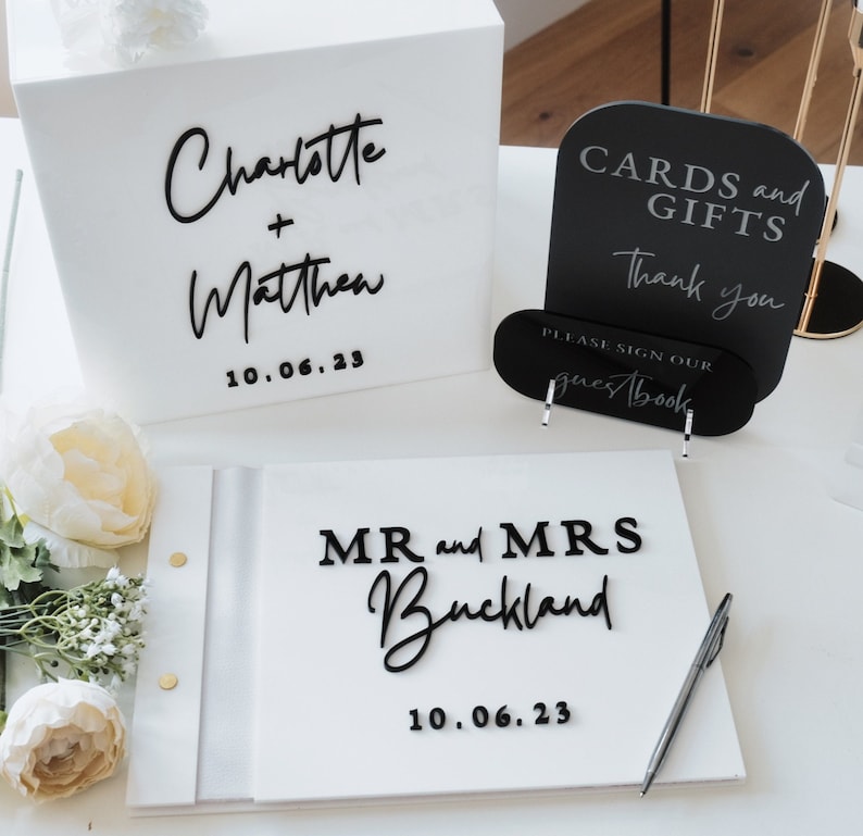 Personalized Guest Book - 흰색 카드 상자 웨딩용 3D 맞춤형